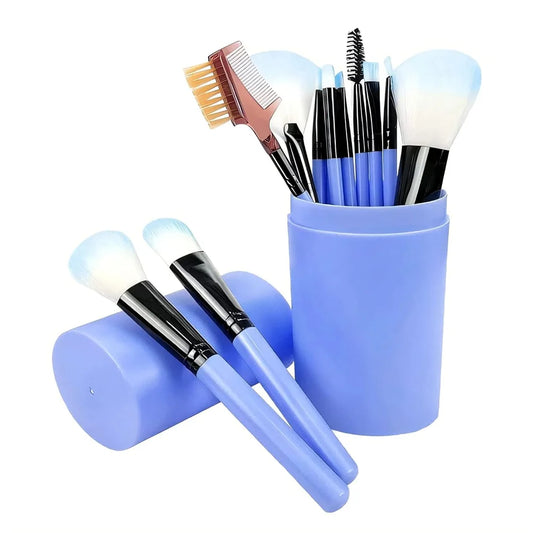 Plastic Makeup Brush Set Of 12 With Storage Barrel