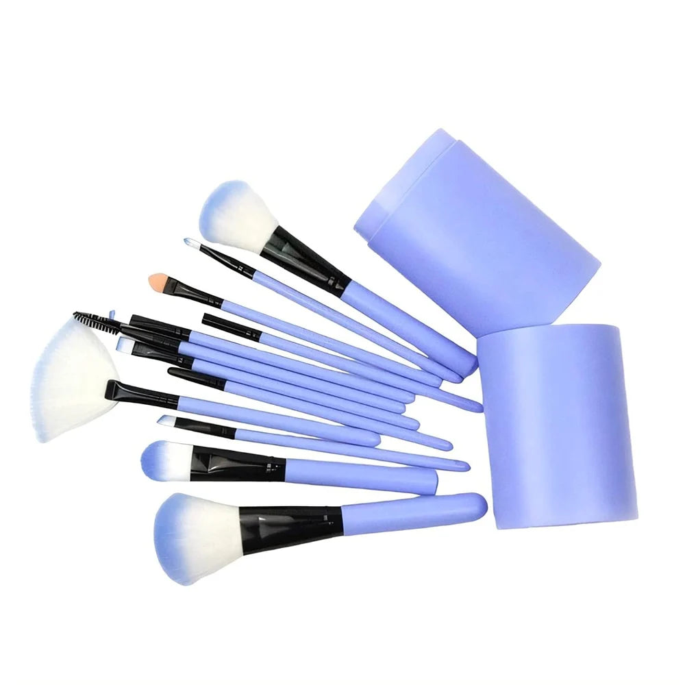 Plastic Makeup Brush Set Of 12 With Storage Barrel