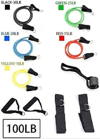 Multicolor 11 In 1 Resistance Tube band set, For Gym