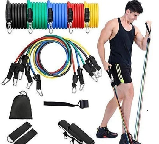 Multicolor 11 In 1 Resistance Tube band set, For Gym