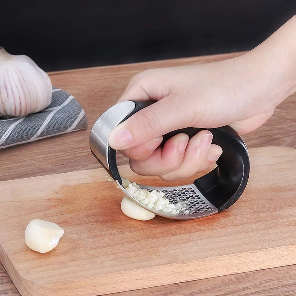 Silver and Black Manual Stainless Steel Garlic Press