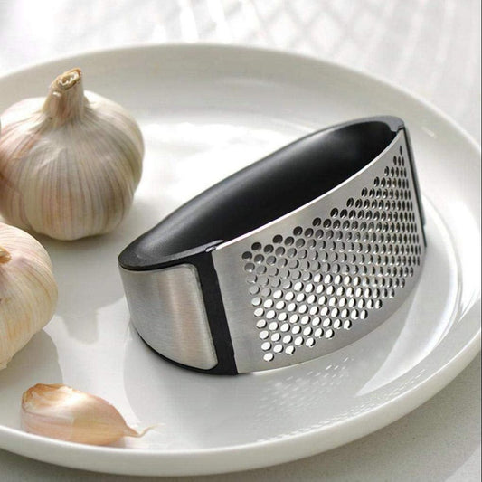 Silver and Black Manual Stainless Steel Garlic Press