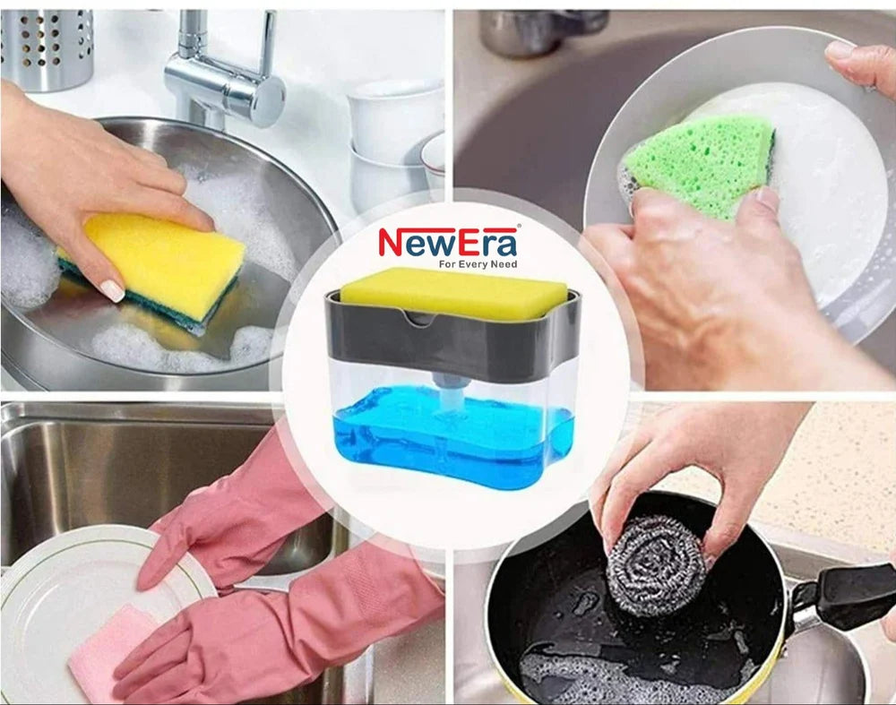 Manual Kitchen Liquid Soap Dispenser With Sponge Holder